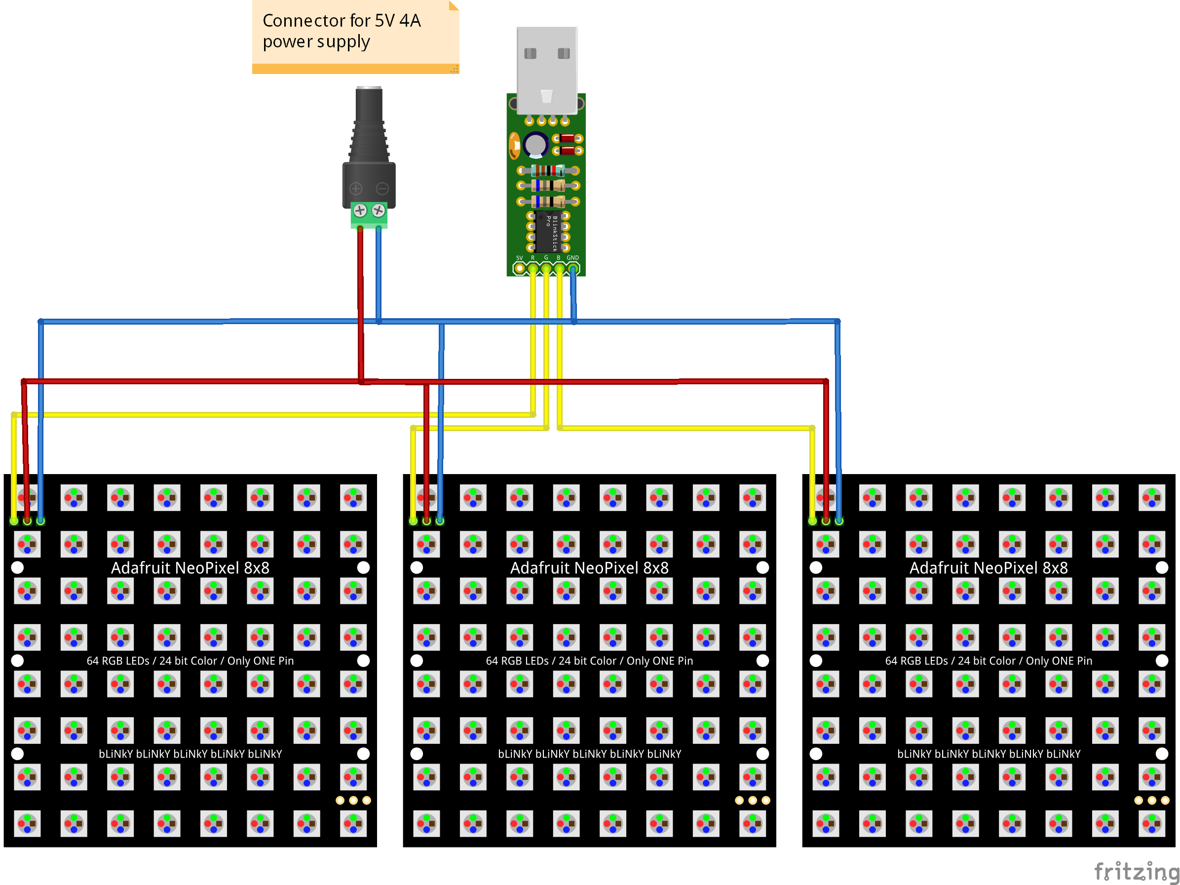 Blinkstick-pro-with-3-neopixel-matrices-external-power